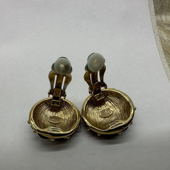 KJL Kenneth Jay Lane Tortoise Shell Cabochon Oval‎ Button Clip Earrings $135 - Picture 6 of 11